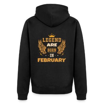 Die im Februar geborene Legende Geburtstagsgeschenk - Unisex Premium Bio Zip Hoodie - Schwarz - Hinten - Nico (187cm)