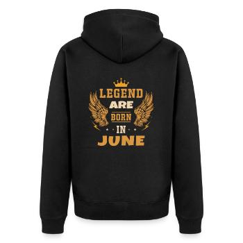 Die im Juni geborene Legende Geburtstagsgeschenk - Unisex Premium Bio Zip Hoodie - Schwarz - Hinten - Nico (187cm)