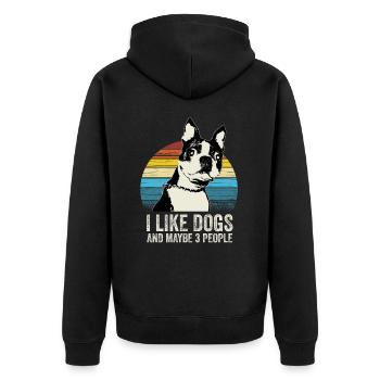 Ich mag Hunde und vielleicht 3 Personen - Tierliebhaber lustig - Unisex Premium Bio Zip Hoodie - Schwarz - Hinten - Nico (187cm)