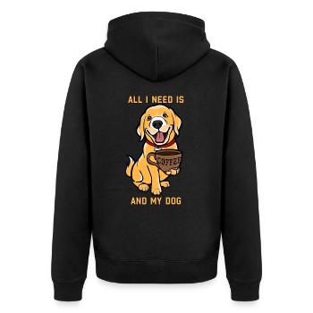 Alles, was ich brauche, ist Kaffee und mein Hund - Unisex Premium Bio Zip Hoodie - Schwarz - Hinten - Nico (187cm)