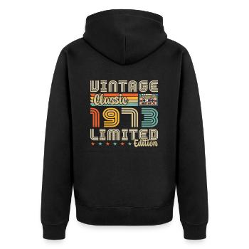 Jahrgang 1973 Geburtstagsgeschenk 1973 - Unisex Premium Bio Zip Hoodie - Schwarz - Hinten - Nico (187cm)