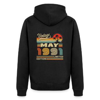 May 1991 Vintage Born in May 1991 Anniversary - Unisex Premium Organic Zip Hoodie - black - Back - Nico (187cm)