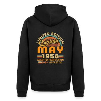 May 1956 Vintage Born in May 1956 Anniversary - Unisex Premium Organic Zip Hoodie - black - Back - Nico (187cm)