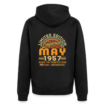 May 1957 Vintage Born in May 1957 Anniversary - Unisex Premium Organic Zip Hoodie - black - Back - Nico (187cm)