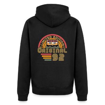 1992 Vintage Original 1992 Geburtstagsgeschenk - Unisex Premium Bio Zip Hoodie - Schwarz - Hinten - Nico (187cm)