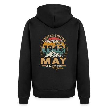 May 1942 Vintage Born in May 1942 Anniversary - Unisex Premium Organic Zip Hoodie - black - Back - Nico (187cm)