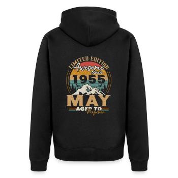 May 1955 Vintage Born in May 1955 Anniversary - Unisex Premium Organic Zip Hoodie - black - Back - Nico (187cm)
