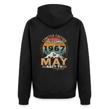 May 1967 Vintage Born in May 1967 Anniversary - Unisex Premium Organic Zip Hoodie - black - Back - Nico (187cm)