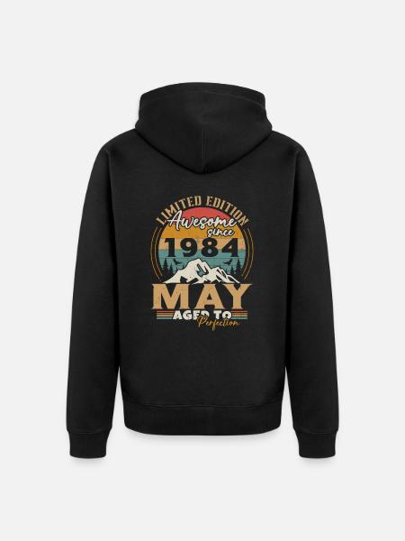 Maj 1984 Vintage Født i maj 1984 Jubilæum - Premium økologisk unisex-hættejakke - sort