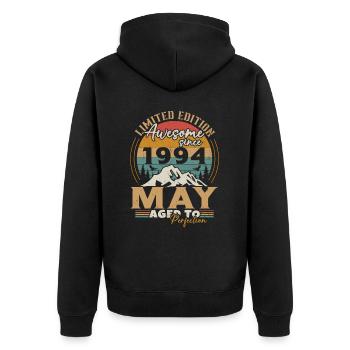 May 1994 Vintage Born in May 1994 Anniversary - Unisex Premium Organic Zip Hoodie - black - Back - Nico (187cm)
