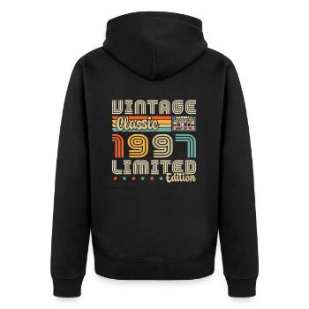 1997 Jahrgang Jahrgang 1997 Geburtstagsgeschenk - Unisex Premium Bio Zip Hoodie - Schwarz - Hinten - Nico (187cm)