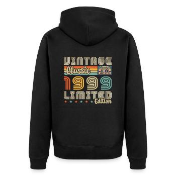1999 Jahrgang geboren 1999 Geburtstagsgeschenk - Unisex Premium Bio Zip Hoodie - Schwarz - Hinten - Nico (187cm)