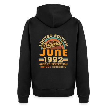 June 1992 Vintage Born in June 1992 Anniversary - Unisex Premium Organic Zip Hoodie - black - Back - Nico (187cm)