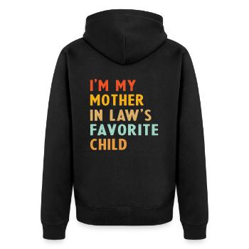 Ich bin das Lieblingskind meiner Schwiegermutter - Unisex Premium Bio Zip Hoodie - Schwarz - Hinten - Nico (187cm)
