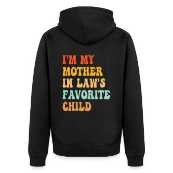 Ich bin das Lieblingskind meiner Schwiegermutter - Unisex Premium Bio Zip Hoodie - Schwarz - Hinten - Nico (187cm)