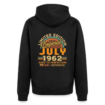 Naissance: juillet 1962, anniversaire: juillet 1962 - Veste à capuche bio Premium Unisexe - noir - Dos - Nico (187cm)