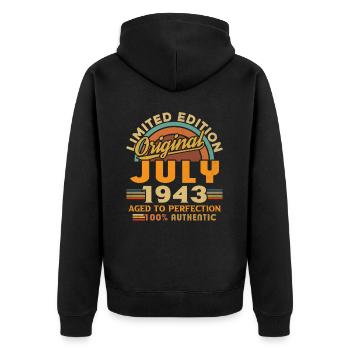 Millésime né en juillet 1943 Anniversaire juillet 1943 - Veste à capuche bio Premium Unisexe - noir - Dos - Nico (187cm)