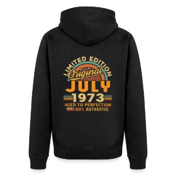 Né juillet 1973 Anniversaire juillet 1973 - Veste à capuche bio Premium Unisexe - noir - Dos - Nico (187cm)