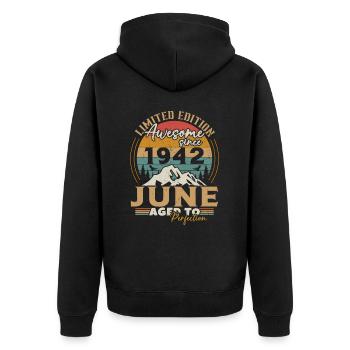 June 1942 Vintage Born in June 1942 Anniversary - Unisex Premium Organic Zip Hoodie - black - Back - Nico (187cm)