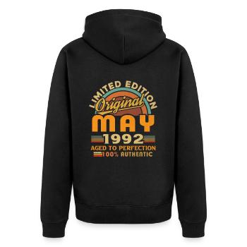 May 1992 Vintage Born in May 1992 Anniversary - Unisex Premium Organic Zip Hoodie - black - Back - Nico (187cm)