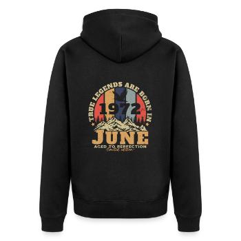 June 1972 Vintage Born in June 1972 Anniversary - Unisex Premium Organic Zip Hoodie - black - Back - Nico (187cm)