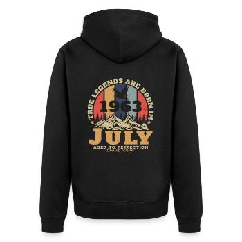 Naissance: juillet 1963, anniversaire: juillet 1963 - Veste à capuche bio Premium Unisexe - noir - Dos - Nico (187cm)