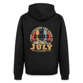 Vintage geboren Juli 2003 Geburtstag Juli 2003 - Unisex Premium Bio Zip Hoodie - Schwarz - Hinten - Nico (187cm)