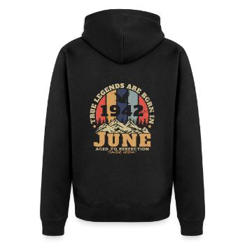 1942 Retro Vintage Born June 1942 Anniversary - Unisex Premium Organic Zip Hoodie - black - Back - Nico (187cm)