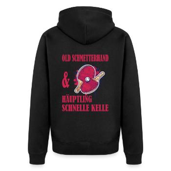 Tischtennis Tischtennisspieler Old Schmetterhand - Unisex Premium Bio Zip Hoodie - Schwarz - Hinten - Nico (187cm)