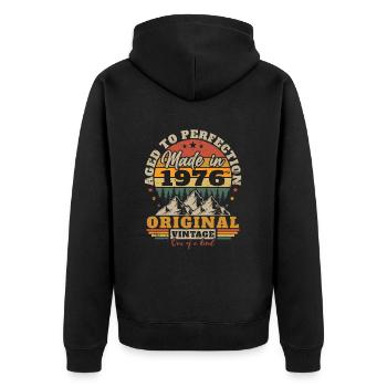 1976 Vintage Original 1976 Geburtstagsgeschenk - Unisex Premium Bio Zip Hoodie - Schwarz - Hinten - Nico (187cm)