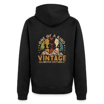 1984 Vintage Original 1984 Geburtstagsgeschenk - Unisex Premium Bio Zip Hoodie - Schwarz - Hinten - Nico (187cm)
