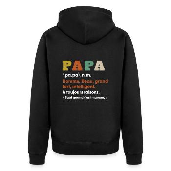 Papa Définition Idée Cadeau pour La Fête des Pères - Veste à capuche bio Premium Unisexe - noir - Dos - Nico (187cm)