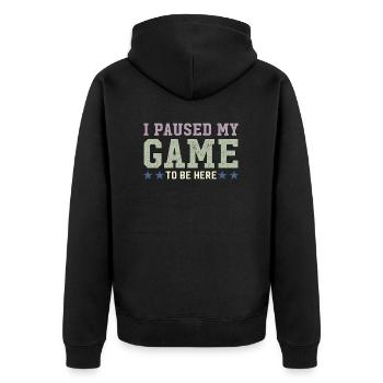 Ich habe mein Spiel pausiert, um hier zu sein Retro-Gamer-Geschenk - Unisex Premium Bio Zip Hoodie - Schwarz - Hinten - Nico (187cm)