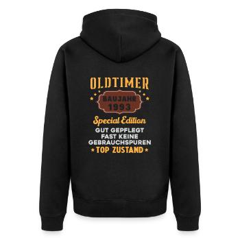 Oldtimer Baujahr 1993 Geburtstagsgeschenk - Unisex Premium Bio Zip Hoodie - Schwarz - Hinten - Nico (187cm)