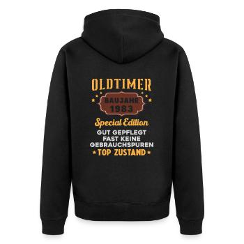 Oldtimer Baujahr 1983 Geburtstagsgeschenk - Unisex Premium Bio Zip Hoodie - Schwarz - Hinten - Nico (187cm)