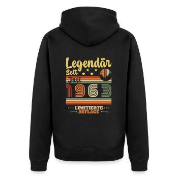 Geburtstagsgeschenk Geboren im Juli 1963 - Unisex Premium Bio Zip Hoodie - Schwarz - Hinten - Nico (187cm)