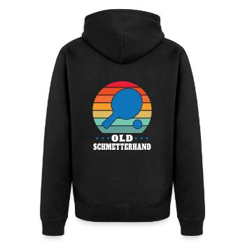 Old Schmetterhand Tischtennis Geschenkidee - Unisex Premium Bio Zip Hoodie - Schwarz - Hinten - Nico (187cm)