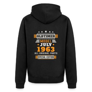 Oldtimer Juli 1963 Geburtstag Geschenk - Unisex Premium Bio Zip Hoodie - Schwarz - Hinten - Nico (187cm)