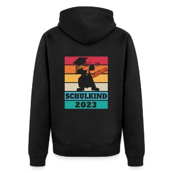 Schulkind 2023 Vintage - Unisex Premium Bio Zip Hoodie - Schwarz - Hinten - Nico (187cm)