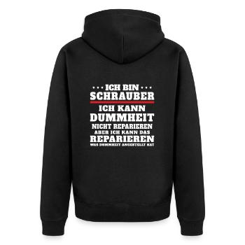 Ich bin Schrauber ich kann Dummheit nicht reparier - Unisex Premium Bio Zip Hoodie - Schwarz - Hinten - Nico (187cm)