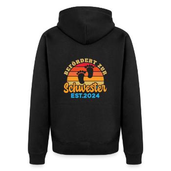 Befördert Zur Schwester 2024 Retro Vintage - Unisex Premium Bio Zip Hoodie - Schwarz - Hinten - Nico (187cm)