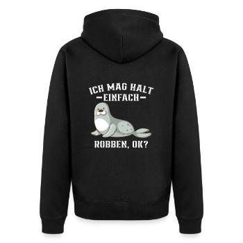 Robbe - Ich mag halt einfach Robben Ok? - Unisex Premium Bio Zip Hoodie - Schwarz - Hinten - Nico (187cm)