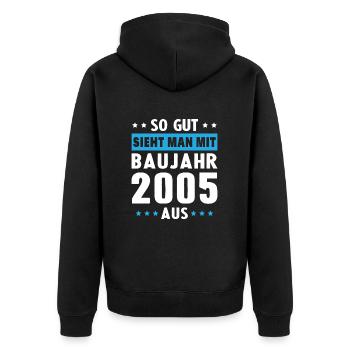 Geschenk Geburtstag 2005 Frau Mann Geschenkidee - Unisex Premium Bio Zip Hoodie - Schwarz - Hinten - Nico (187cm)