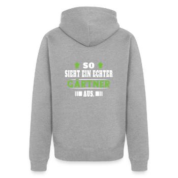 Gärtner Gartenbau Landschaftsbau Hobbygärtner - Unisex Premium Bio Zip Hoodie - Grau meliert - Hinten - Nico (187cm)
