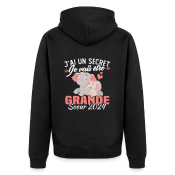 J'ai un secret Je Vais Être Grande Soeur 2024 - Veste à capuche bio Premium Unisexe - noir - Dos - Nico (187cm)