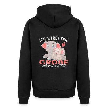 Ich Werde eine Große Schwester 2024 - Unisex Premium Bio Zip Hoodie - Schwarz - Hinten - Nico (187cm)