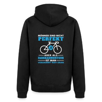 Fahrradwerkstatt Fahrradmonteur Fahrrad - Unisex Premium Bio Zip Hoodie - Schwarz - Hinten - Nico (187cm)