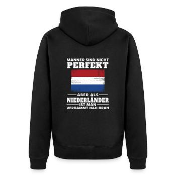 Holland Niederlande Niederländer Niederländisches - Unisex Premium Bio Zip Hoodie - Schwarz - Hinten - Nico (187cm)