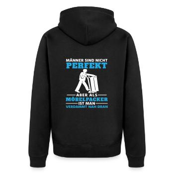 Möbelpacker Umzugshelfer Geschenkhumor - Unisex Premium Bio Zip Hoodie - Schwarz - Hinten - Nico (187cm)