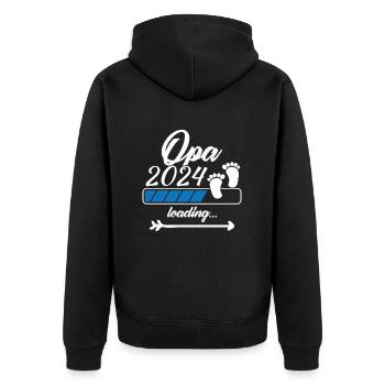 Opa in 2024 bitte warten - Unisex Premium Bio Zip Hoodie - Schwarz - Hinten - Nico (187cm)